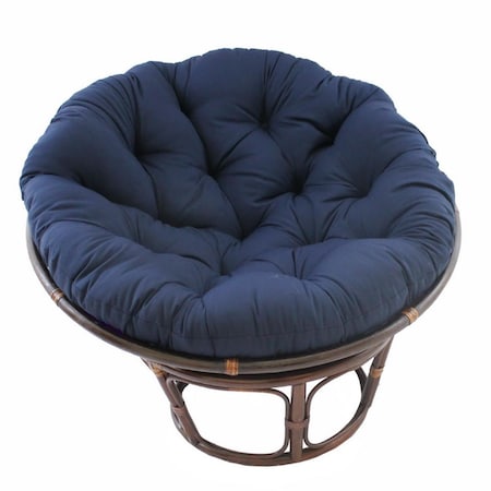 International Caravan 42 in. Rattan Papasan Chair with Solid Twill Cushion, Navy 3312-TW-NV